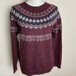 Nordic Sweater Color Burgundy & Gray Crew Neck Size M